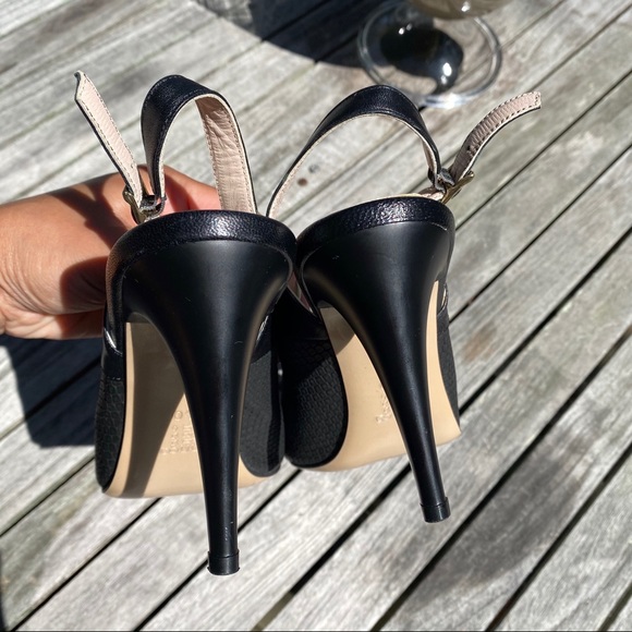 🖤 TANCA BLACK LEATHER BOW DETAIL ROUND TOE OPEN HEEL CLASSIC HEELS! - Picture 6 of 16